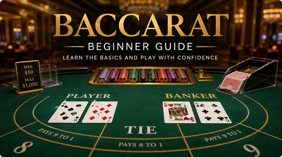 Baccarat table with Player and Banker cards for beginners