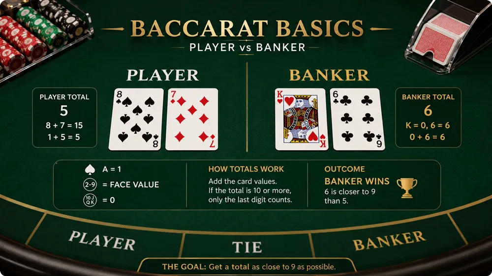 Baccarat card values and Player Banker hand overview