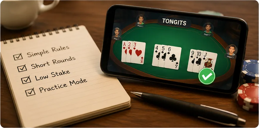 Tutorial-style Tongits game for beginners